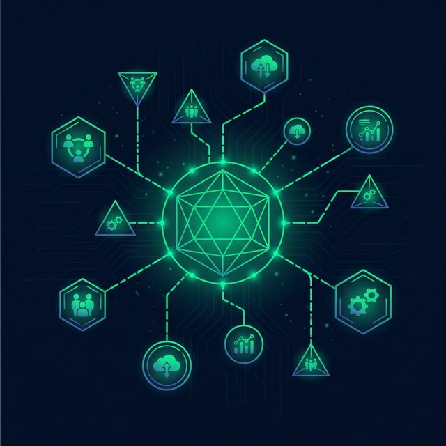 Dark-themed conceptual illustration representing team leadership and project synchronization