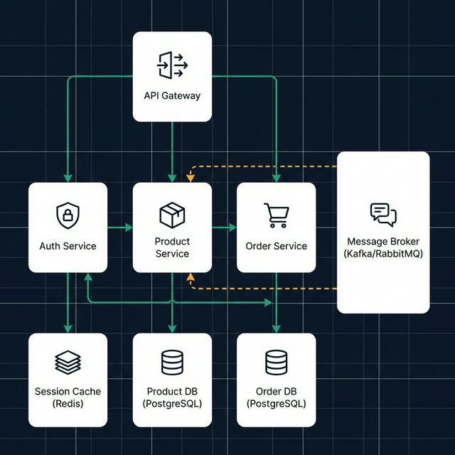 Technical architecture diagram of a microservices backend system